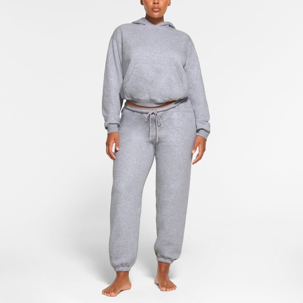 Skims Heather Gray Cotton Fleece Classic Hoodie and Jogger Set Size Small